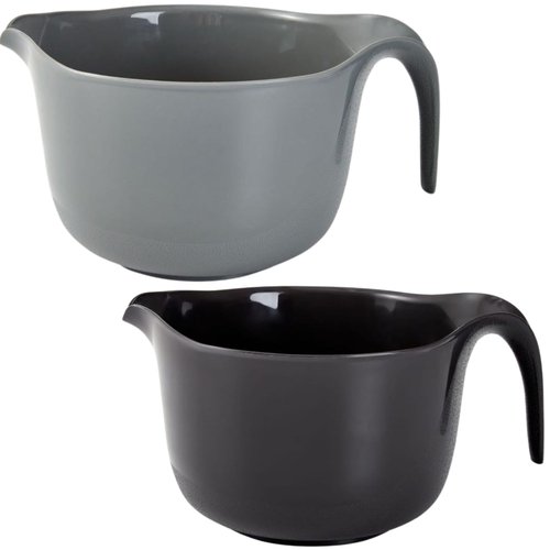 Osnell USA 2 Pcs Large Mixing Bowls with Handles, 3.6 qt - Plastic Nesting Bowls for Kitchen, Lightweight Batter Bowls, Easy to Clean, Black & Gray
