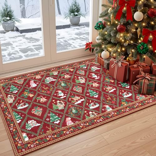 Acapet 2' x 3' Red Christmas Door Mat – Non-Slip Indoor/Outdoor Welcome Rug