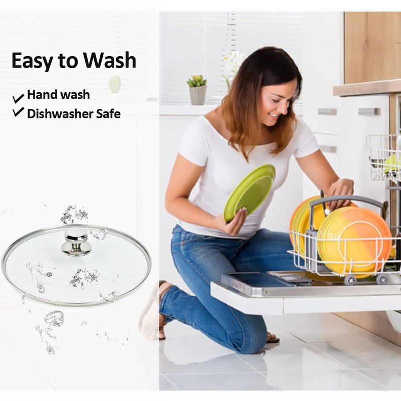 12" Glass Lid for Frying Pan, Tempered Replacement Cover Compatible with All 12 inches Cookware for Skillets, Round Cast Iron, Cast Aluminium, Stainless Steel Pans &Pots
