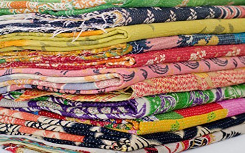 Handmade Vintage Kantha Throw Blanket - Bohemian Cotton Quilt