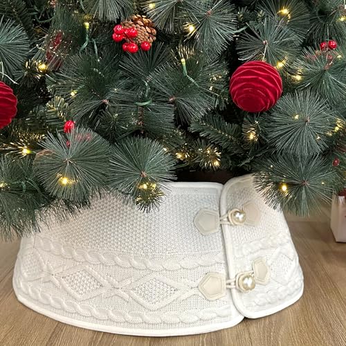 24-Inch Foldable Diamond Knit Christmas Tree Collar with Faux Pearl Buttons (Starry Dynamo, 24" Wide)