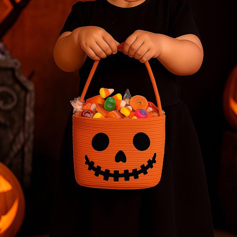 SIAHFNW Halloween Basket, Halloween Bucket, Trick or Treat Basket, Pumpkin Candy Bucket, Boo Spooky Baskets, Jack O Lantern Bags, Gift Baskets for Party Decorations