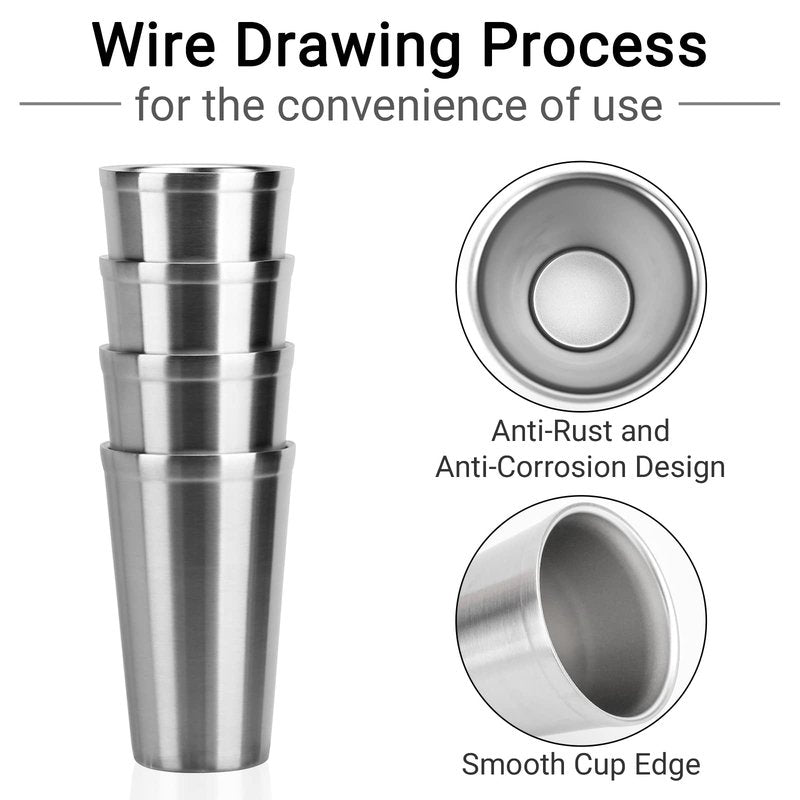 Beasea Stainless Steel Cups 16 oz, 4 Pack Stainless Steel Tumbler Stackable Double Wall Vacuum Insulated Metal Drinking Glasses for Home Restaurant Ofiice Party Camping
