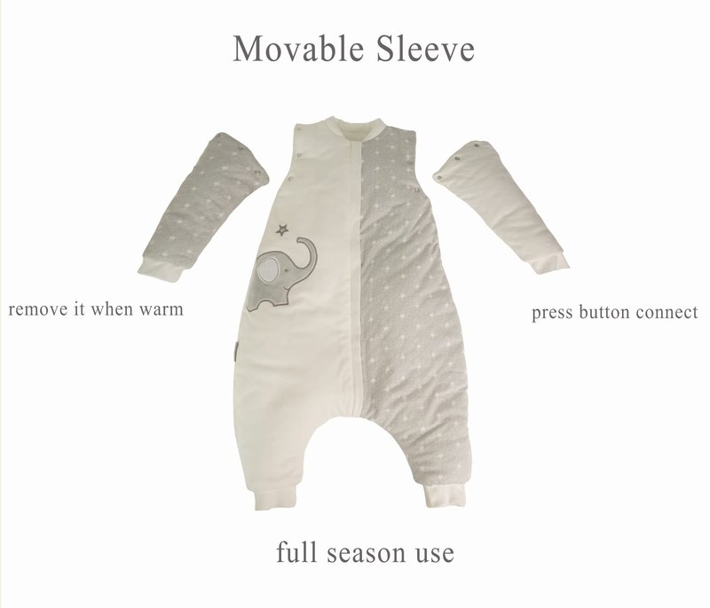 NATUZ Baby Wearable Blanket With Leg Grey Cotton 2-4T Toddler Sleep Sack 36M Removable Long Sleeves Early Walk Sleeping Bag Quilted Filling Infant Winter Tog 2.5 Warm Kids Sleeper