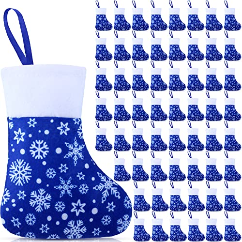 Hoosige 60 Pcs Mini Blue Christmas Stockings Bulk 6.5" Snowflake 3.5" Cuff