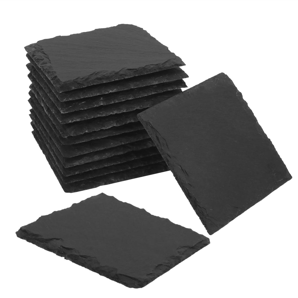 60 Pack 4 Inch Square Slate Coasters,Coasters for Drinks, Black Stone Coaster with Anti-Scratch Bottom, Ideal for Home Decor, Bar, Housewarming Gifts, and Laser Engraving KUKLIPJIM