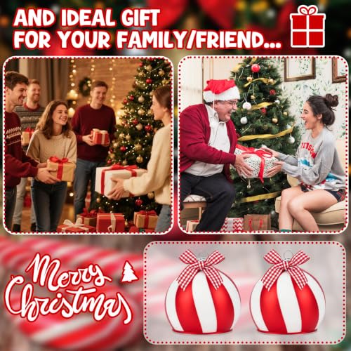 2 Pcs Christmas Candy Cane Glass Globe Ball with LED Light - Holiday Decor