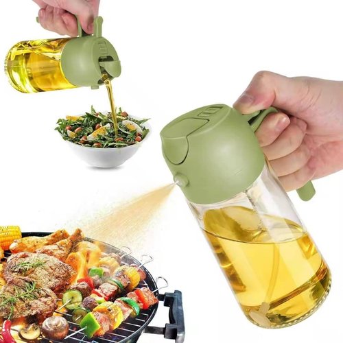 MA 16oz Glass Olive Oil Sprayer - 2-in-1 Dispenser Bottle for Cooking & BBQ - Black