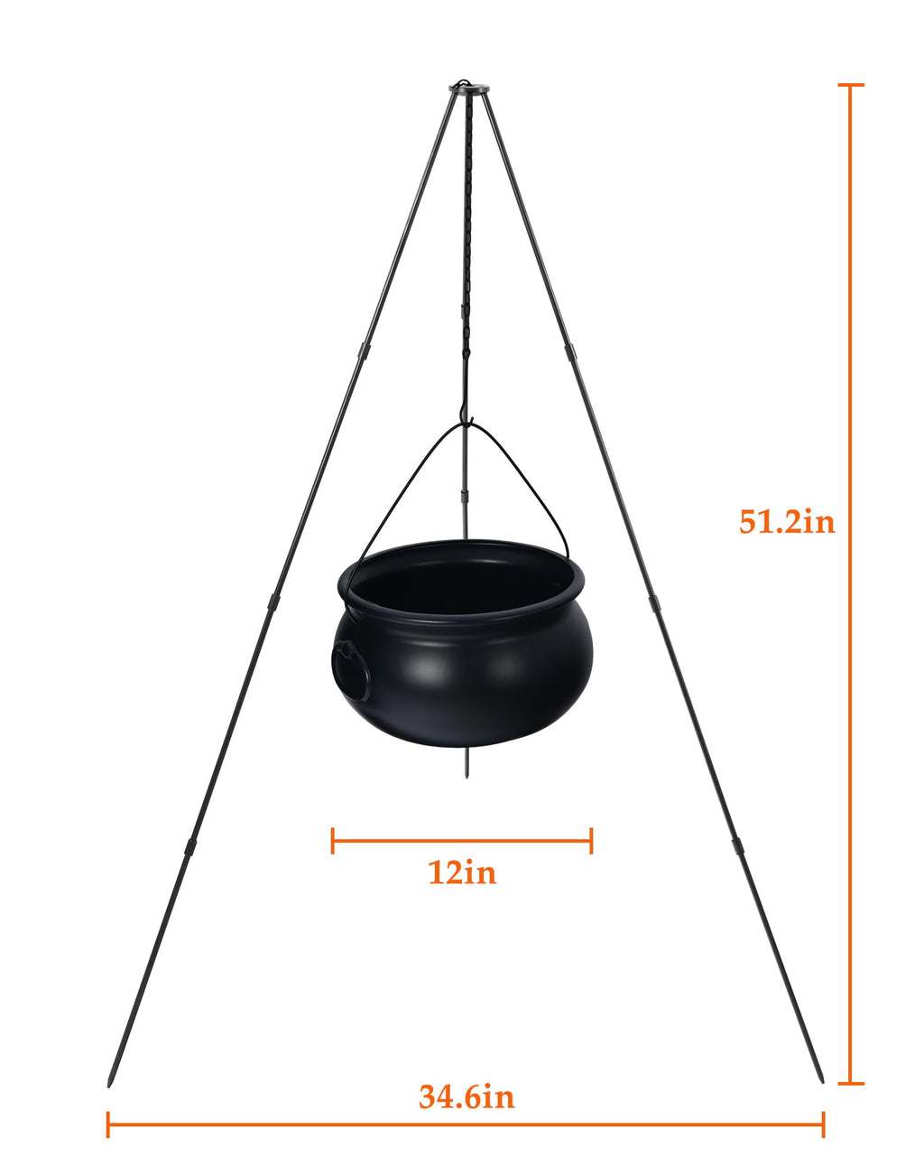 Halloween Decorations Outdoor, DIY Witches Cauldron Black Plastic Bowl Indoor, Halloween Witch Cauldron on Tripod with Lights, Cotton, Spider Web- Candy Bucket Porch Yard Decor