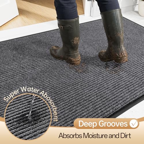 3'x5' Heavy Duty Front Door Mat, Non-Slip Waterproof Entrance Rug for Entryway
