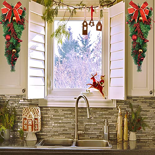 25-Inch Artificial Christmas Teardrop Swag with Pine Cones and Ribbon Bow