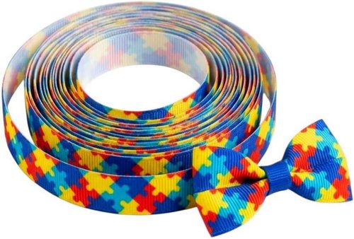 3/8" Narrow Autism Awareness Ribbon by [Brand Name] - 25 Yards of Thin Grosgrain for Hair Bows & Crafts
