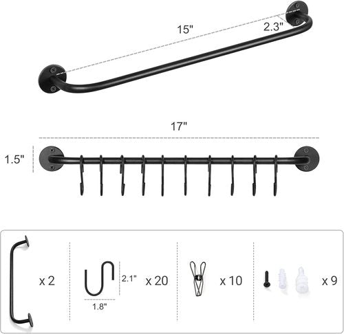 Mkono Hat Rack - Modern Wall-Mounted Cap Organizer with 20 Hooks | Set of 2 Black for Bedroom and Entryway