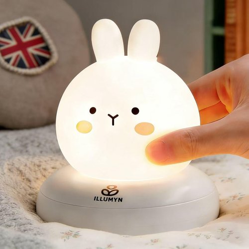 ILLUMYN Kids lamp, Bunny Night Light, Toddler Night Light, Rechargeable & Dimmable with 30 mins Timer Function, Safe Silicone Material for Kids to Play with,【9 Colors】
