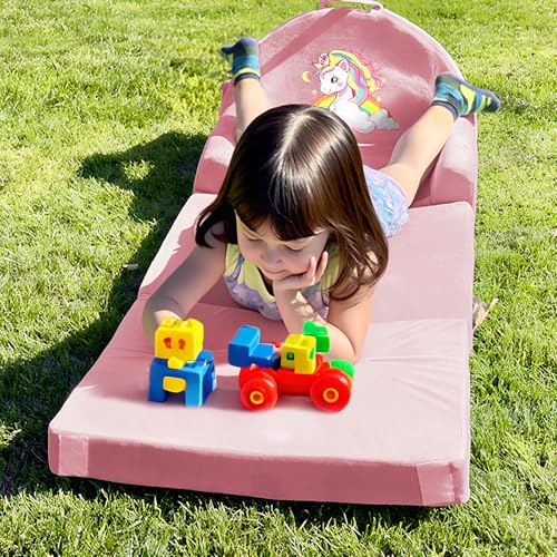 Unicorn Foldable Kids Sofa Bed, Washable Toddler Chair for Play and Naps