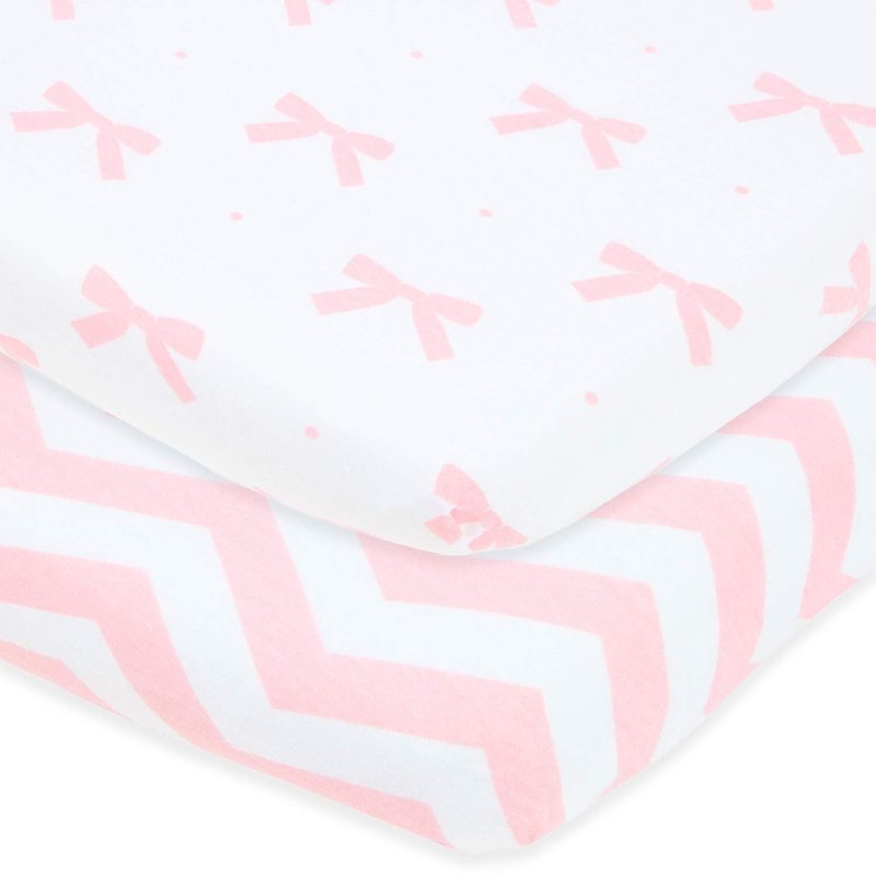 Cradle Sheets Fitted 18 x 36 – Compatible with Arms Reach Co Sleeper Clear Vue, Cambria, Mini Ezee Bassinets – Fits Without Bunching Mattress – Snuggly Soft Jersey Cotton – Pink – 2 Pack