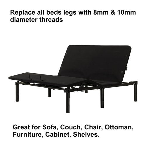 Skuehod 3 Inches Metal Bed Legs Replacement for Electric Adjustable Bed Base Frame, 4 Kinds Screw Thread Contained, Thick Heavy Duty Bed Frame Support Legs