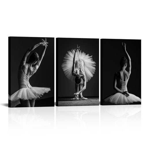 iHAPPYWALL 3 Panels Ballet Wall Art Beautiful Ballerina Dancers White Tutu Picture Prints Contemporary Artwork for Girls Room Bedroom Home Decor Ready to Hang 16"x24"x3pcs