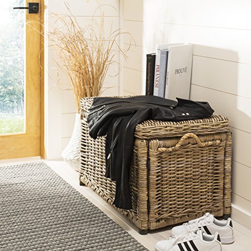 Collapsible Wicker Storage Trunk with Removable Lid, 30.7-Inch Natural Rattan