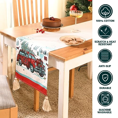 Folkulture Christmas Table Runner 14 x 90 Inches - Red & White, 100% Cotton