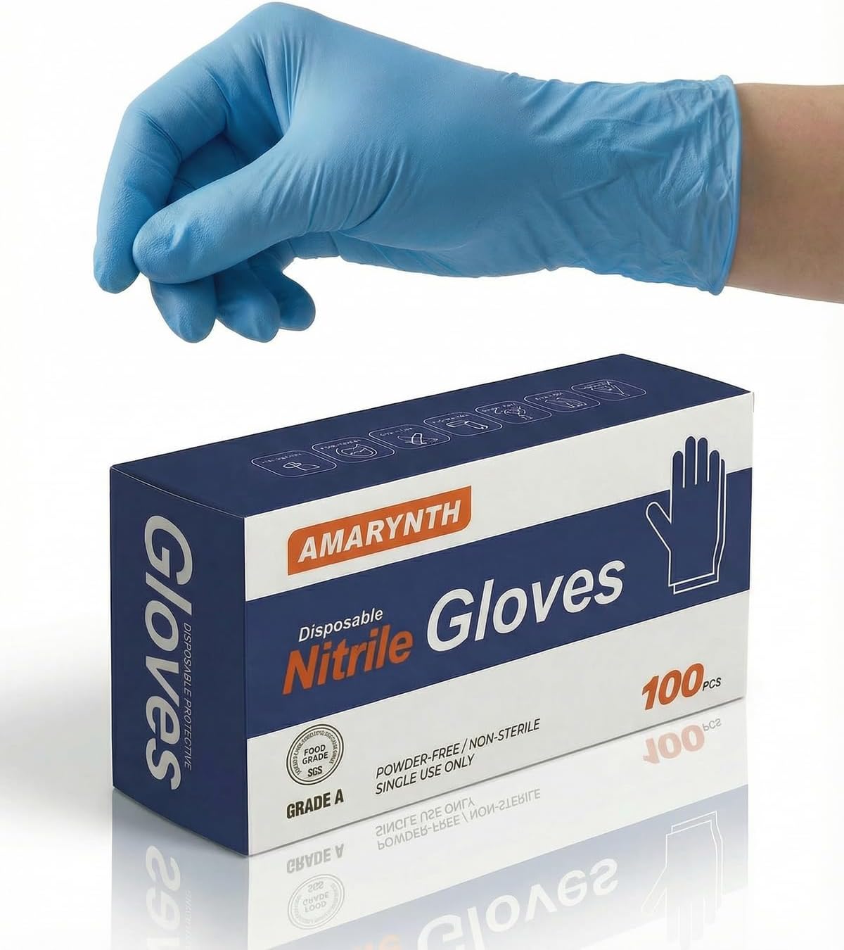 Amarynth Premium Disposable Gloves - Latex-Free, Powder-Free, Textured Fingertips - 100 Count for Lab, Kitchen & More