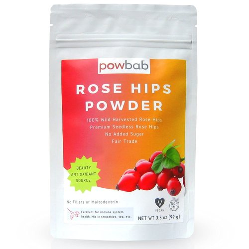 powbab Rose Hips Powder from 100% Wild Organic Rosehip. Premium Rosa Rubiginosa. Seedless Ground Rosehips from Whole Dried Rose Hips. No Added Sugar. Fair Trade (3.5 oz)