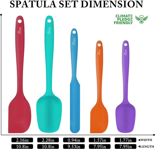 HOTEC Silicone Rubber Spatula Set - Heat Resistant 600℉, Non-Stick, BPA-Free | Multicolor, Set of 5