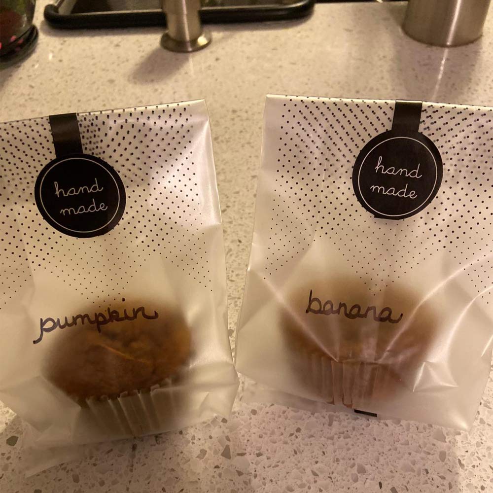 Palksky (400Pcs)200pcs Translucent Plastic Bags/Bakery Bags with 200pcs Handmade Stickers for Muffin Cookie Cake Chocolate Candy Snack Wrapping Bakery Packaging