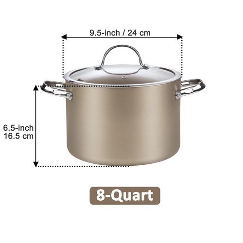 Cooks Standard Hard Anodized Ceramic Nonstick 8-Quart Stock pot with Glass Lid, Classic Induction Large Cooking Gumbo Pot, Ollas de Cocina, Bronze