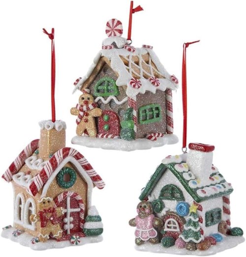 Kurt Adler Claydough Gingerbread LED House Ornament - 3.5" Assorted Designs for Holiday Decor