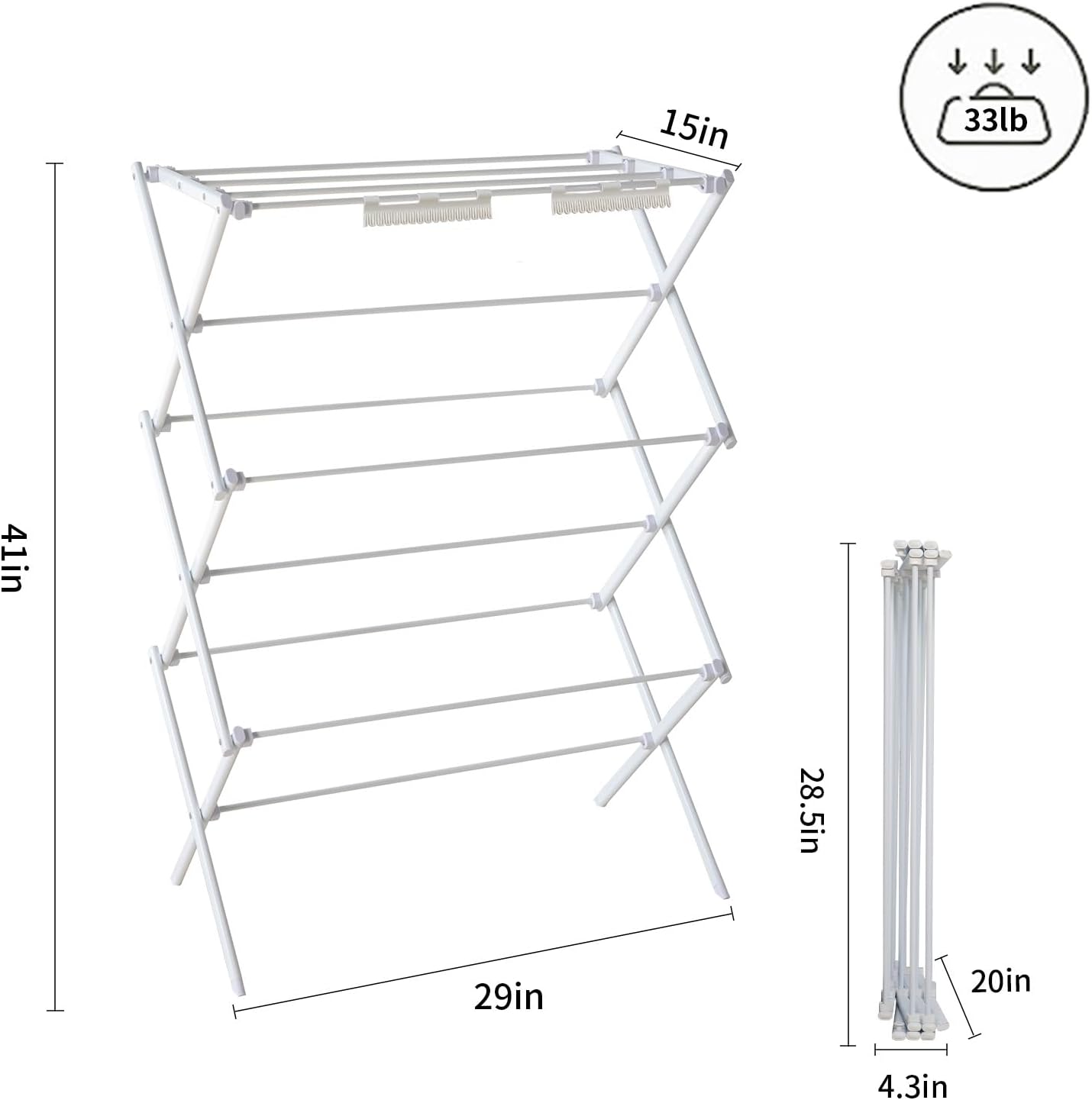 Regine Switzerland Foldable Clothes Drying Rack - Portable 3-Tier Laundry Organizer for Indoor/Outdoor Use, White