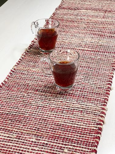 Chardin Home Natural Jute Red Table Runner 13x108 Inch - Farmhouse Decor