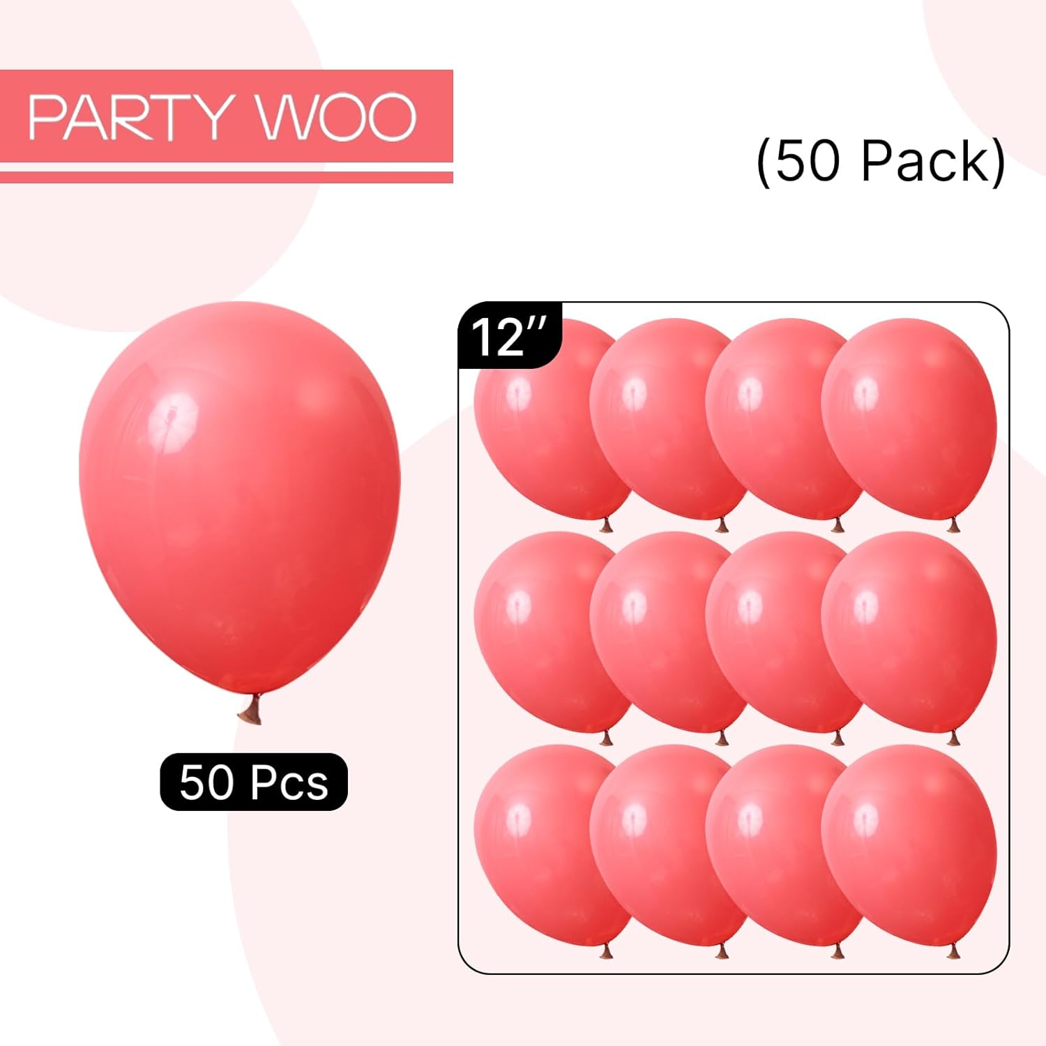 PartyWoo Coral Balloons - 50pcs 12 Inch Pastel Red Pink Latex Helium Balloons for Celebrations