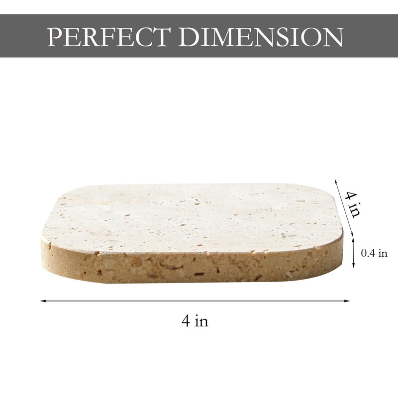 PHINILUX Luxury Turkish Travertine Coasters - Set of 4 - Square Marble Bar Coasters for Drinks, Coffee - Stone Holder for Home Décor, Housewarming Gifts (Beige Travertine)