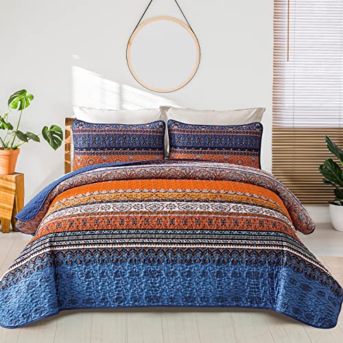 Boho King Quilt Bedding Set - 3-Piece Lightweight Microfiber Coverlet