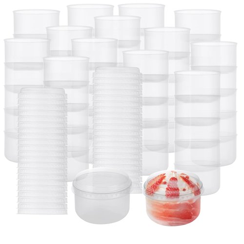 LDHHYH 100 Pack 4oz Clear Plastic Cups with Dome Lids, Mini Disposable Parfait Cups, Disposable Party Dessert Cups for Cold Drinks, Ice Cream, Cupcake, Fruit