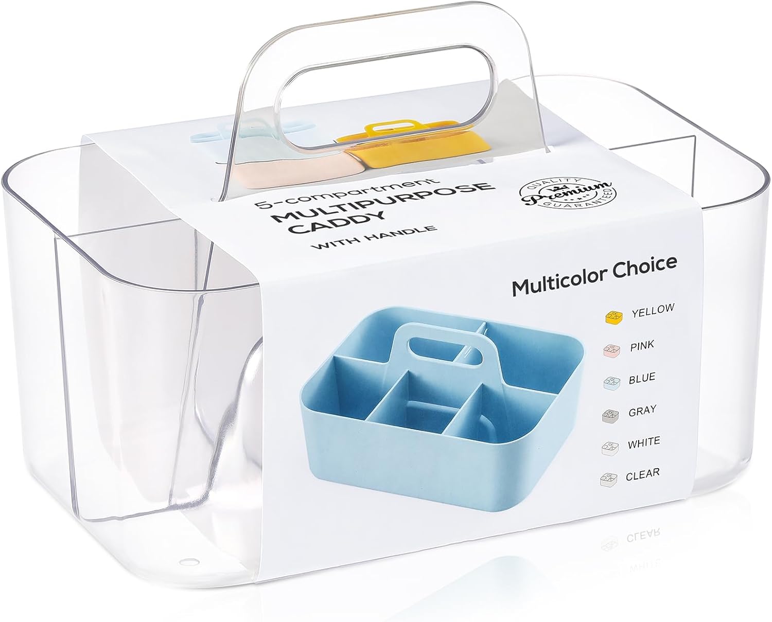 Multiuse Caddy Organizer by [Brand Name] - Portable Plastic Tote Bin for Art, Makeup & Office Supplies - Clear