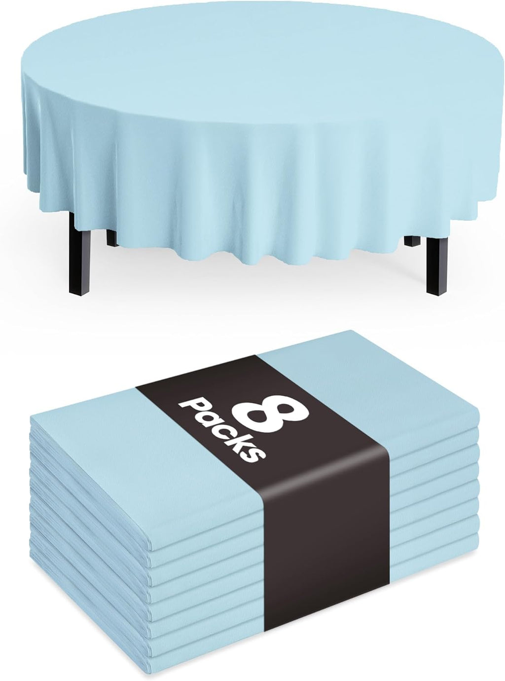 Pureegg Disposable Plastic Tablecloths - 84'' Round, Leakproof & Sturdy, Baby Blue | 8 Pack for Parties & Weddings