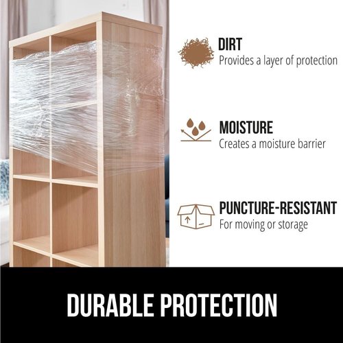 GORILLA GRIP Heavy Duty Stretch Film - 500ft Puncture Resistant Plastic Wrap for Shipping & Moving | Clear