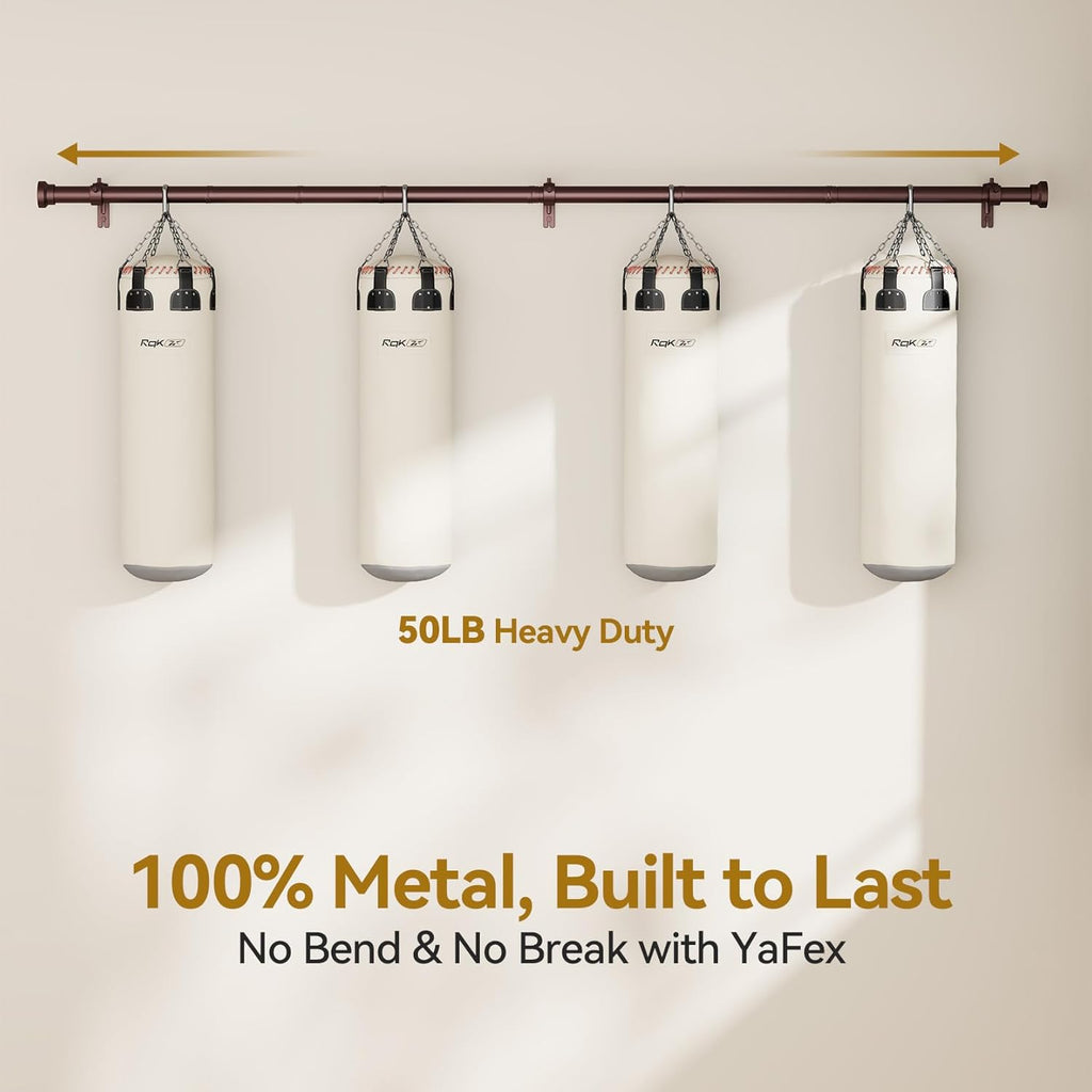 YaFex Adjustable Curtain Rods - Heavy Duty 1 Inch for Windows | 32-84 Inch, Modern Bronze Design