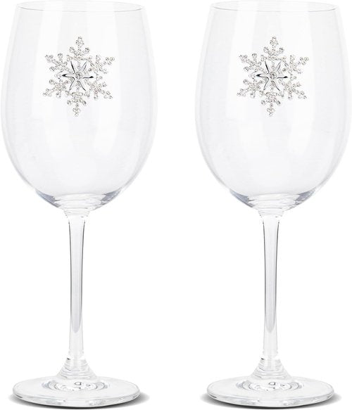Bdor Christmas Wine Glasses - Jeweled Snowflake Goblets, 19 Oz Set of 2 | Perfect Holiday Drinkware