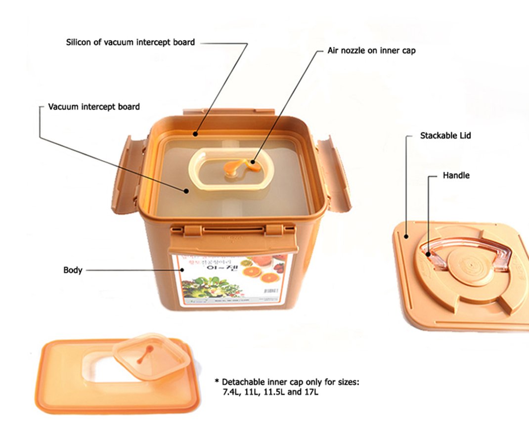 E-Jen Premium Kimchi, Sauerkraut Container Probiotic Fermentation with Inner Vacuum Lid (Earthenware Brown, 4.4 gal/ 17L)