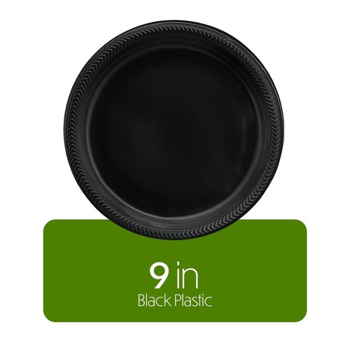 PLASTICPRO 200 PCS Black Plastic Plates Light Weight 9 Inch Plastic Dinner Plates Black Plate Disposable for Party and Wedding