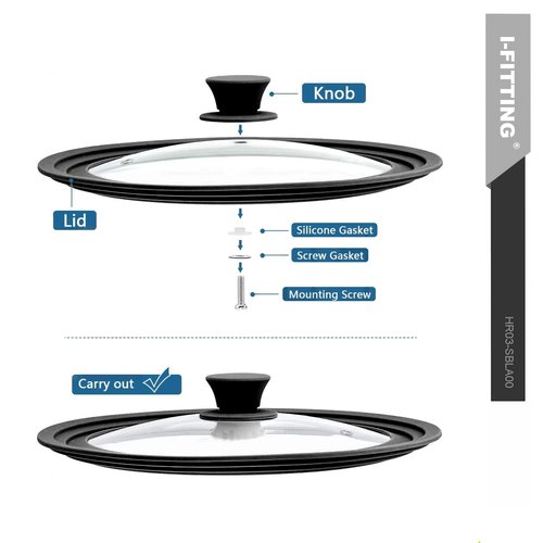 Universal Lid for Pots,Pans And Skillets,HR Huare Technology Tempered Glass with Heat Resistant Silicone Rim,Dishwasher Safe,Fit Cookware 11”,12”, 12.5”, Black,1 Pack