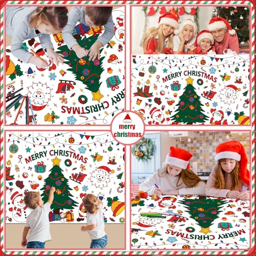 PADELO Christmas Giant Coloring Poster 30x72 Inch - DIY Holiday Tablecloth & Banner - One Piece
