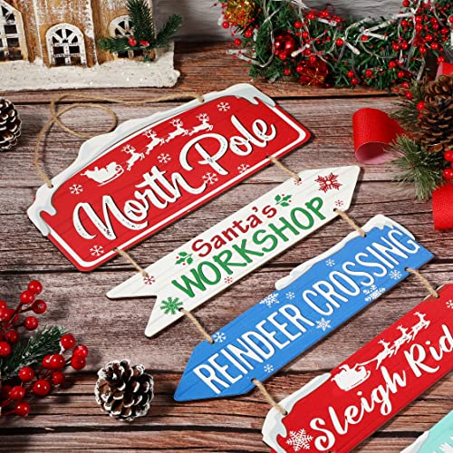 Capoda Christmas Wooden Hanging Sign Decorations - Red, Blue, Green, White - 6 Pack