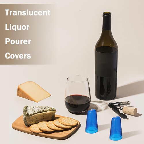 Chengu 100 Pieces Liquor Bottle Covers Pour Spout Covers Bar Toppers for Bottles Universal Pour Dispenser Dust Translucent Silicone Rubber Spout Caps for Bar Home Kitchen Tools Supplies (Blue)