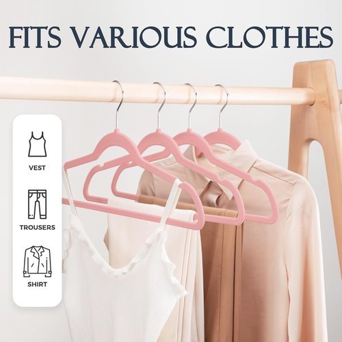 HOUSE DAY Velvet Hangers - Non-Slip Heavy Duty 20 Pack in Light Pink | Premium Slim Closet Organizer with 360° Rotating Hook