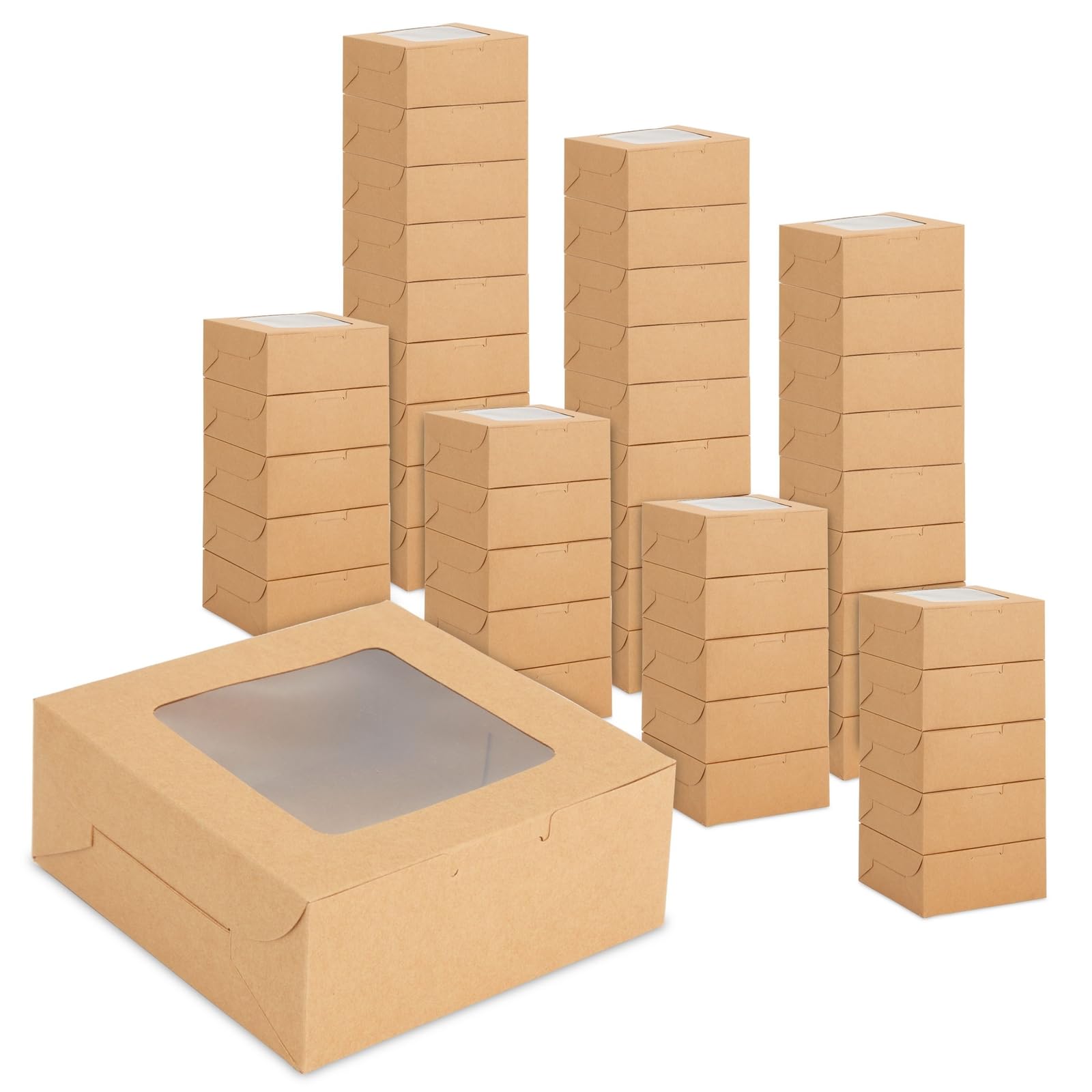 Juvale Cookie Boxes with Window - 50-Pack 6x6x2.5 in, Brown Paperboard - Bakery Boxes for Cookies, Cupcakes & Muffins