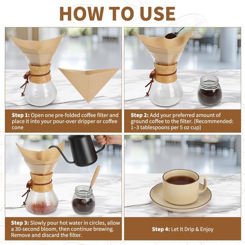 YQL Pre-folded Pour Over Coffee Filter, Unbleached Disposable Natural Paper Filters for Pour Over & Drip Coffee Makers and More (50 Count)